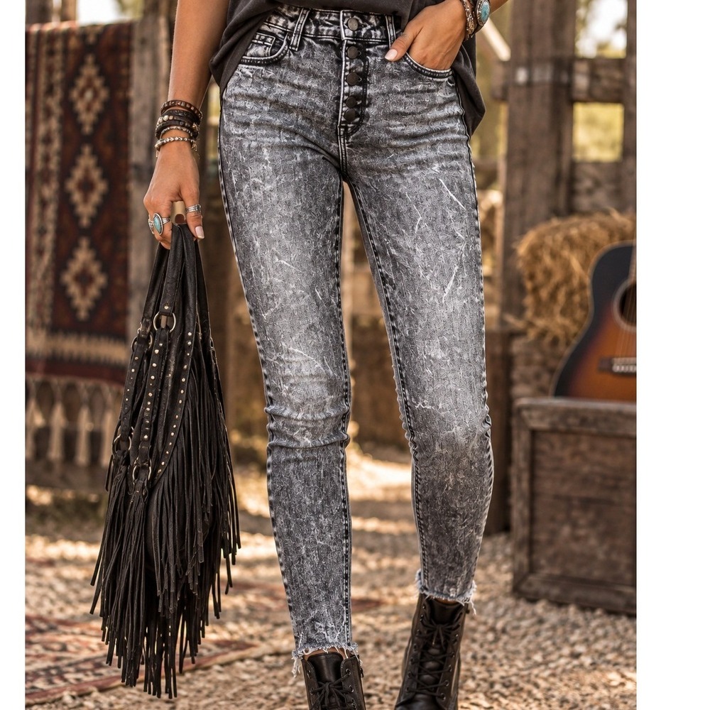 Old Navy Rockstar Super Skinny High Rise Acid Wash Black Button Fly Jean 4